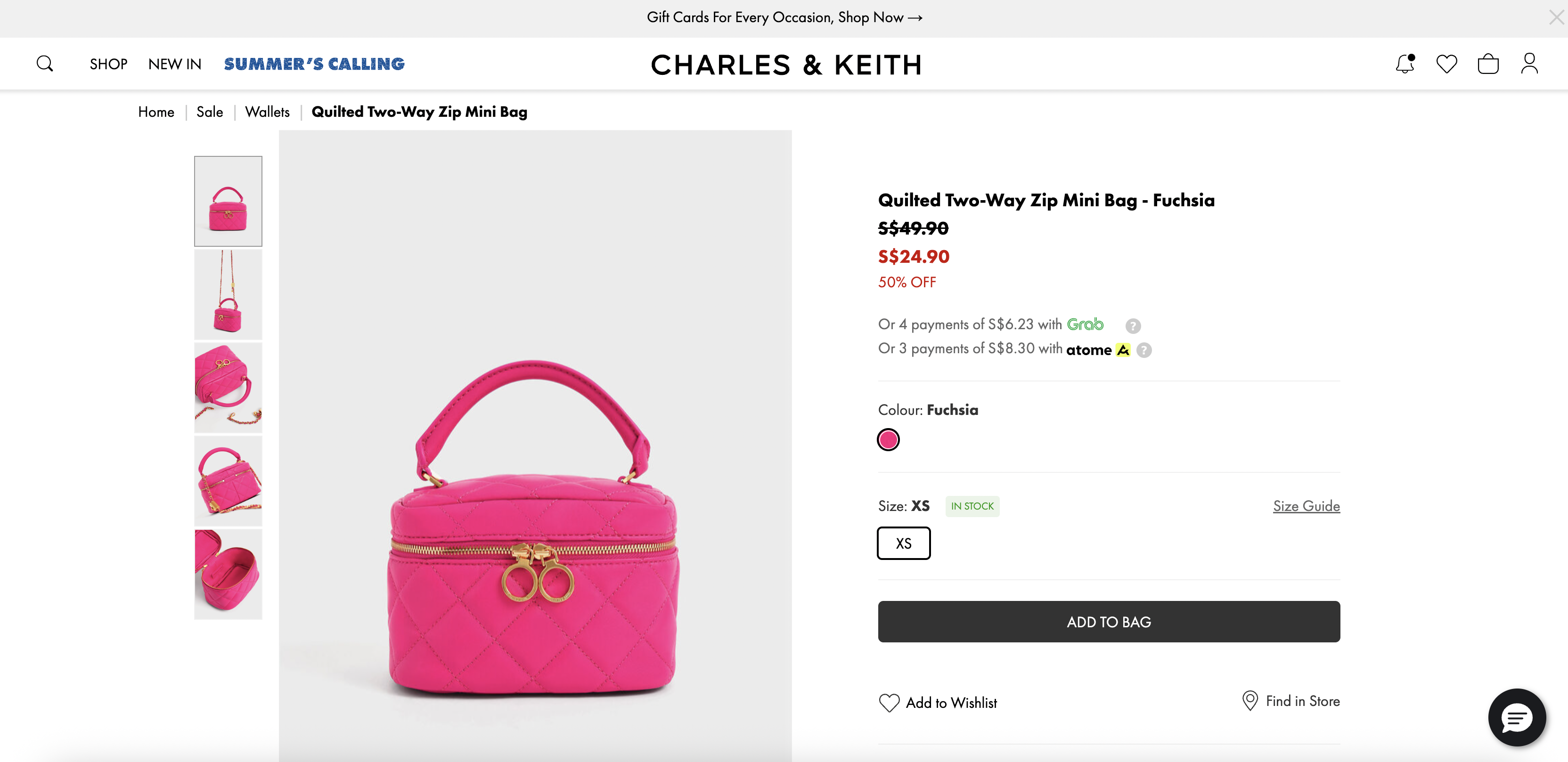 Quilted Two-Way Zip Mini Bag - Fuchsia