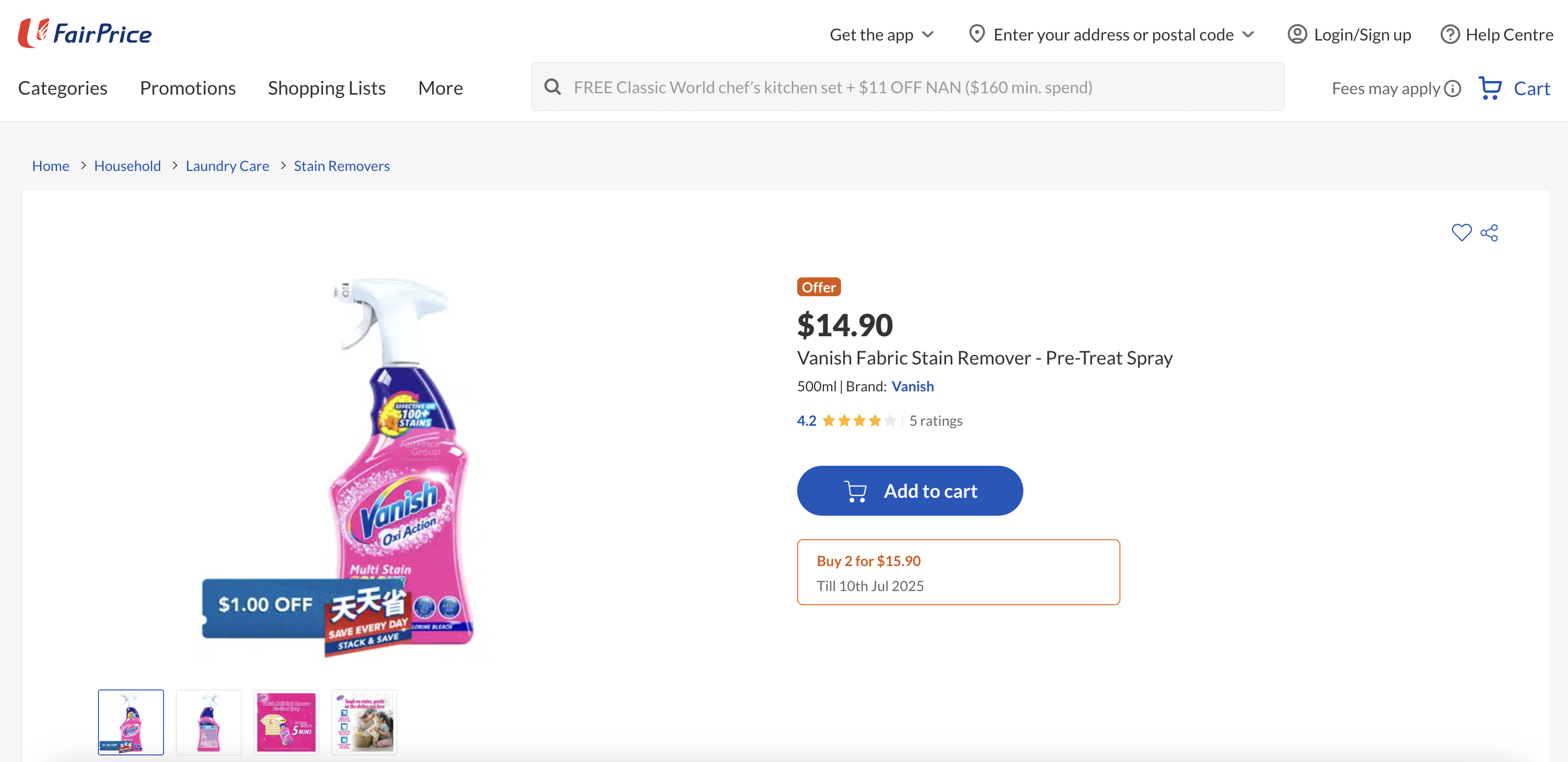Vanish Fabric Stain Remover - Pre-Treat Spray