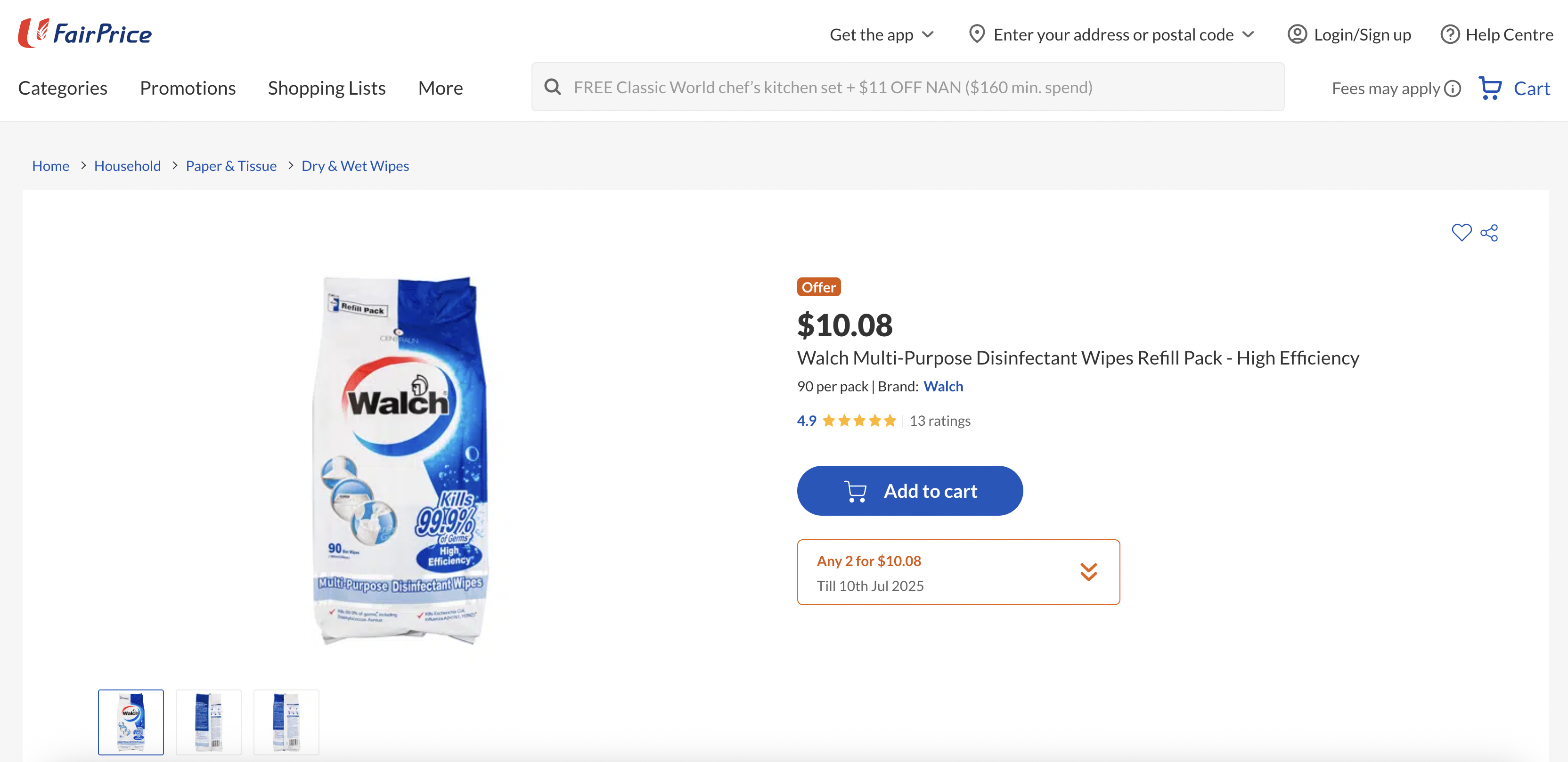 Walch Multi-Purpose Disinfectant Wipes Refill Pack - High Efficiency