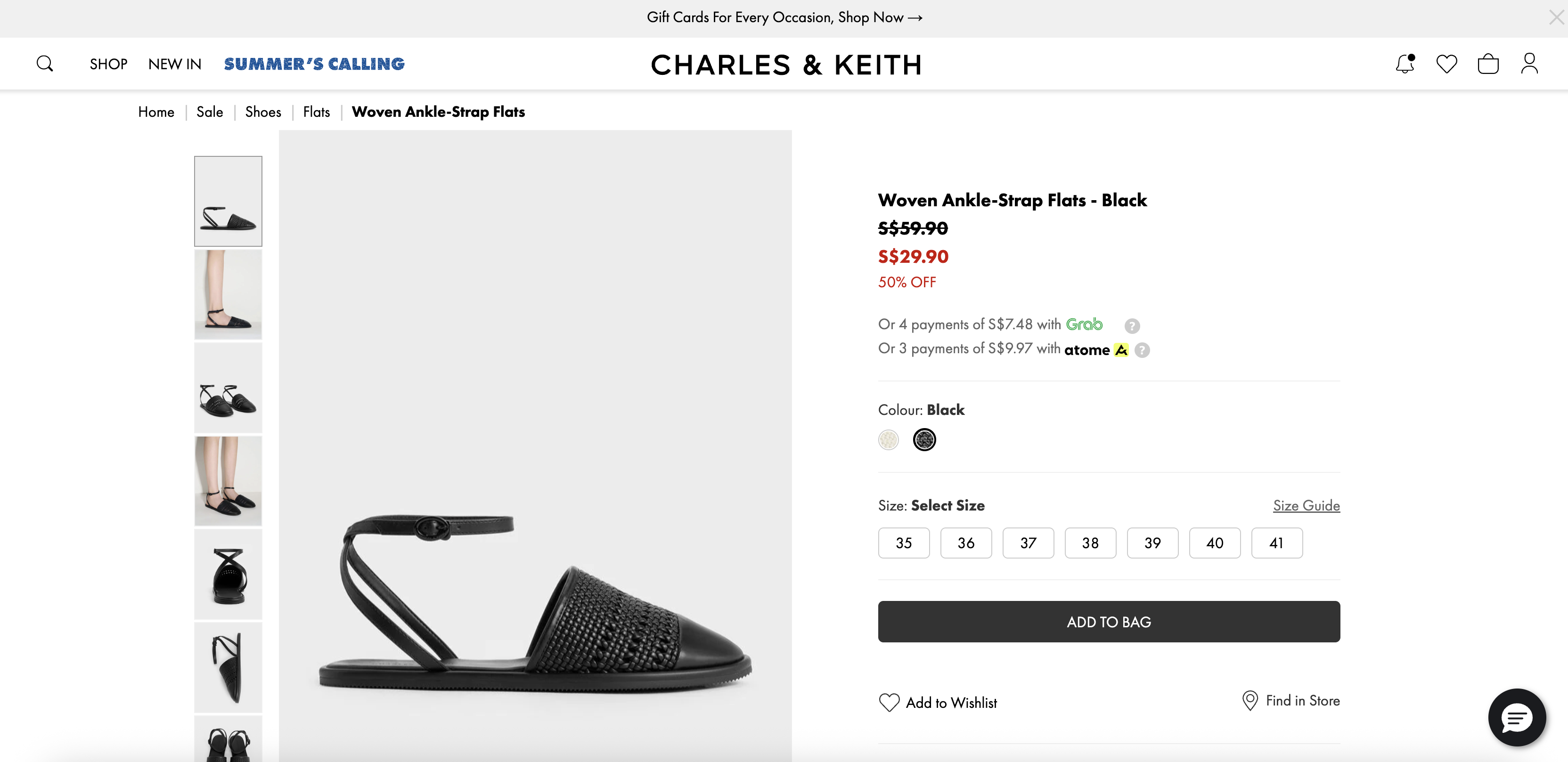 Woven Ankle-Strap Flats - Black
