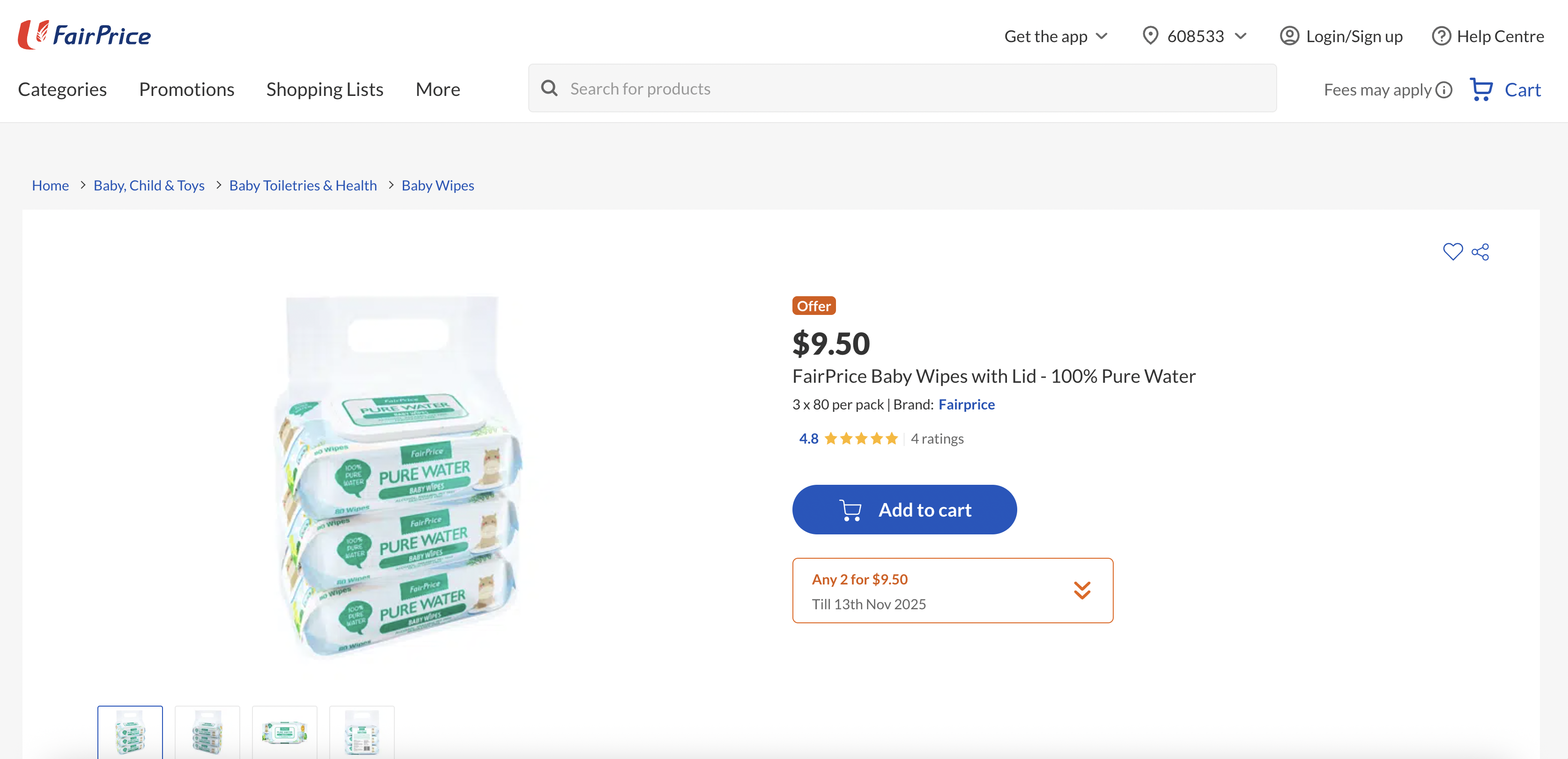 FairPrice Baby Wipes with Lid - 100% Pure Water