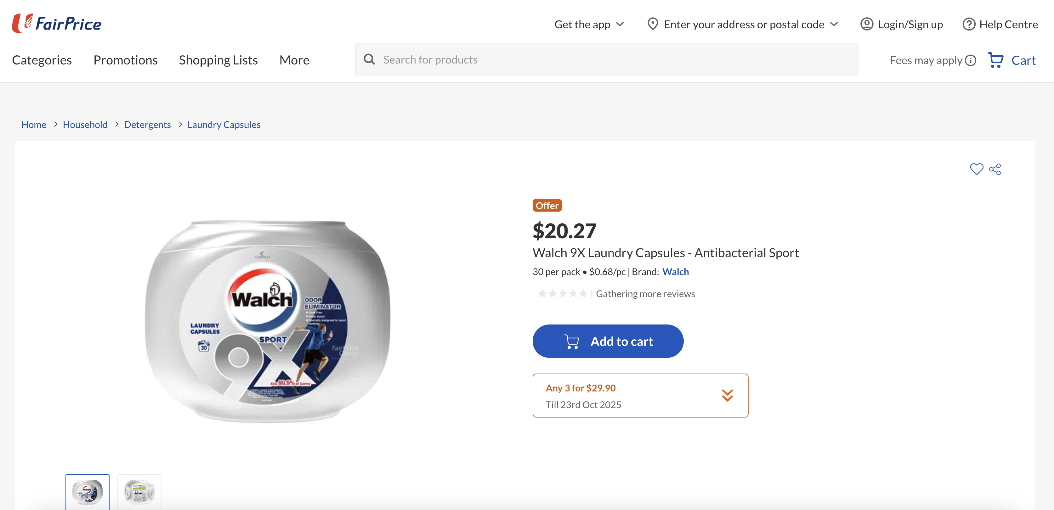 Walch 9X Laundry Capsules - Antibacterial Sport