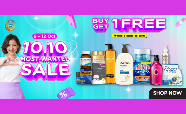 Watsons 10.10 Most-Wanted Sale: Buy 1 Get 1 Free Items