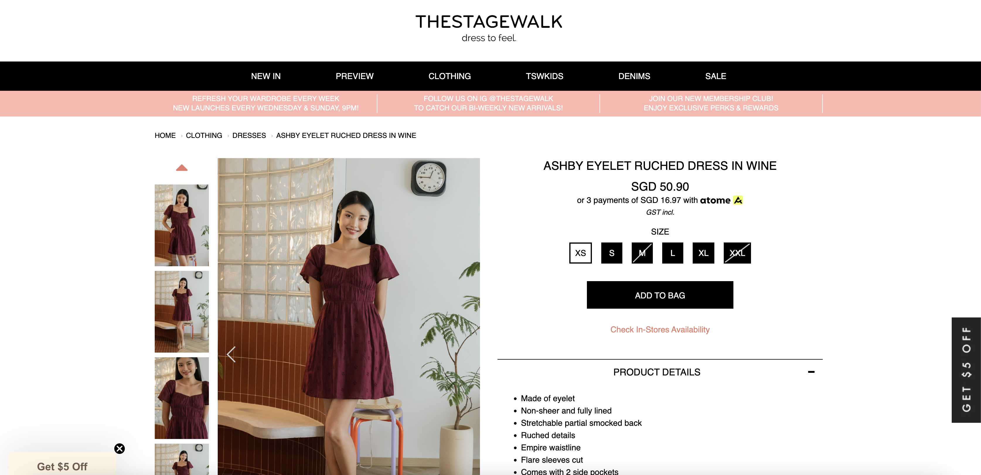 Ashby Eyelet Ruched Dress In Wine