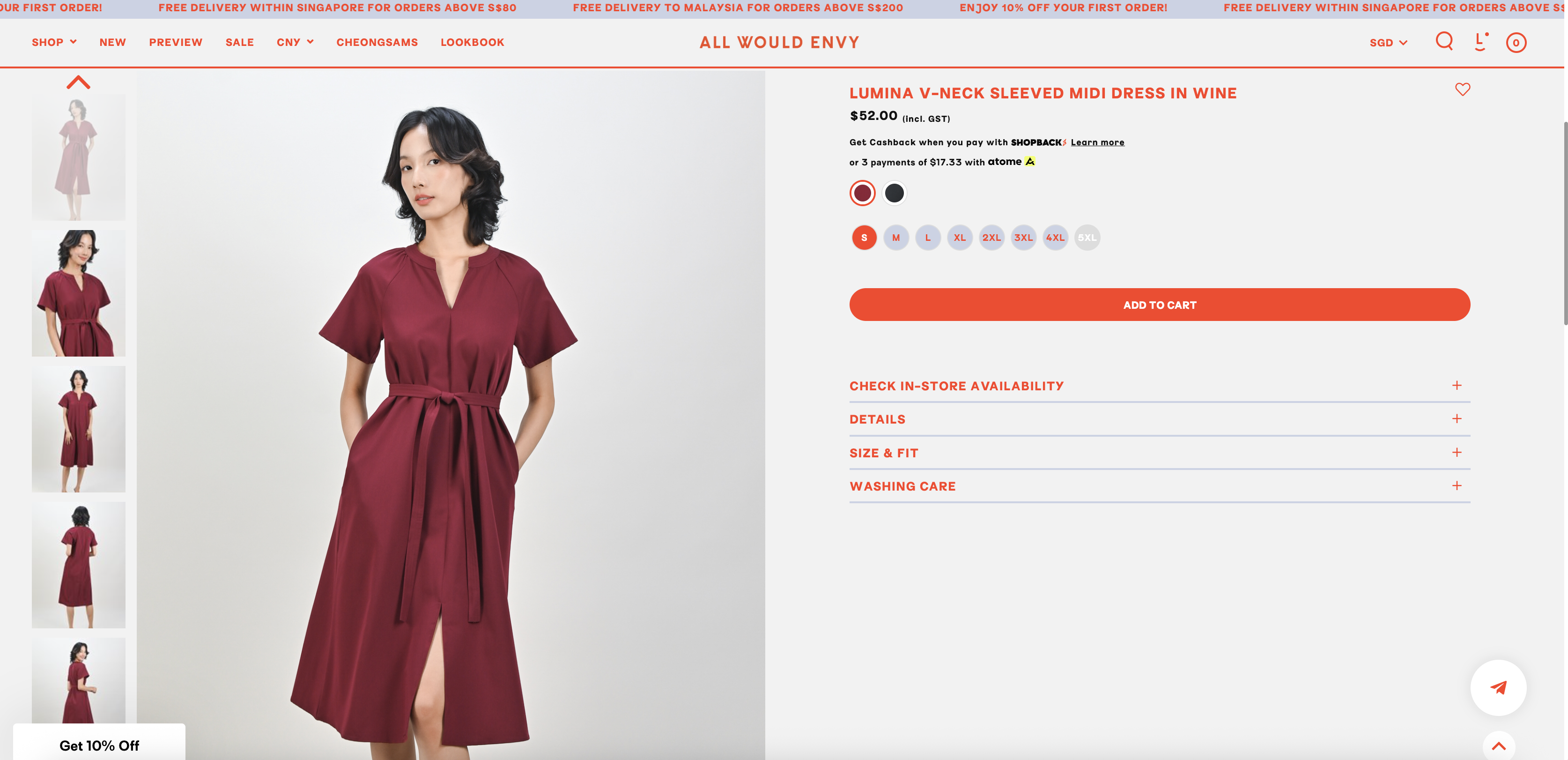 LUMINA V-NECK SLEEVED MIDI DRESS IN WINE