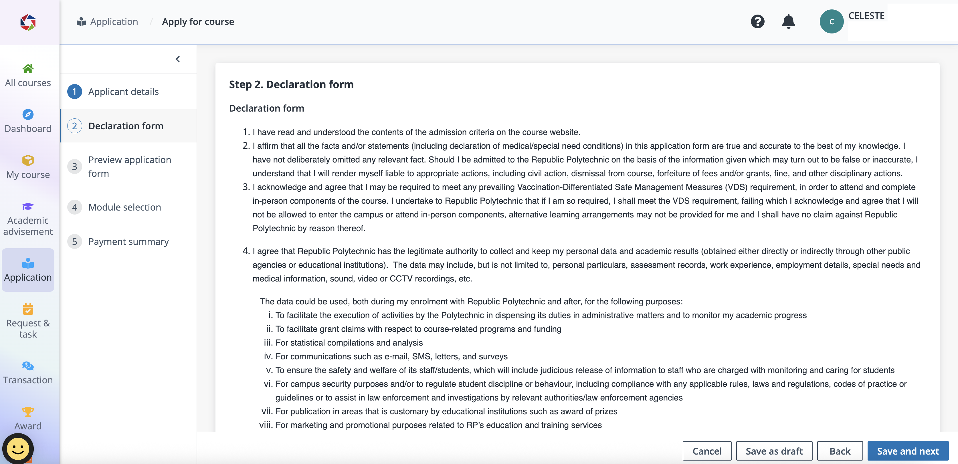 Step 2 declaration form