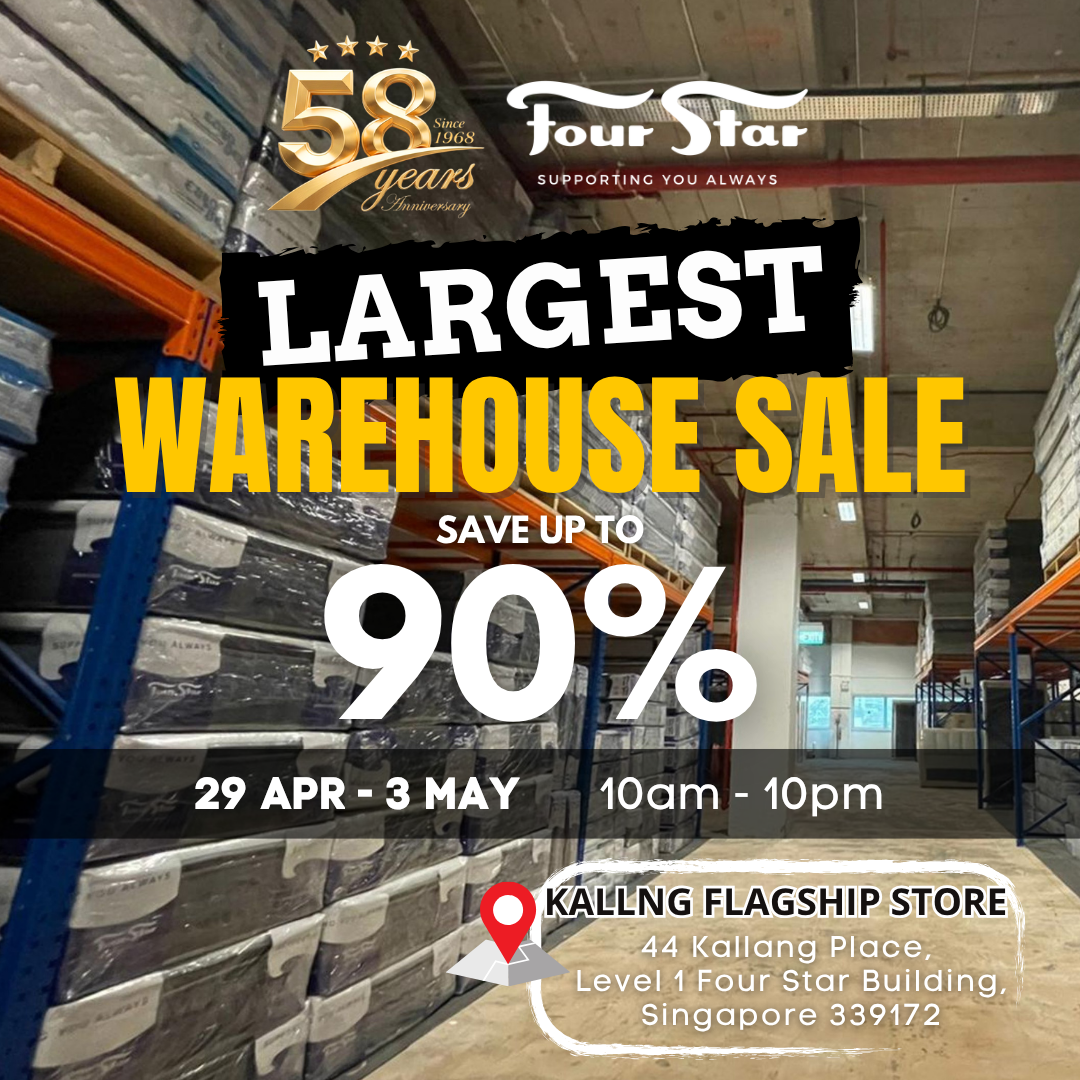 Four Star’s LARGEST Warehouse Sale at Kallang — Up to 90% OFF Mattresses, Sofas & More (29 Apr – 3 May)