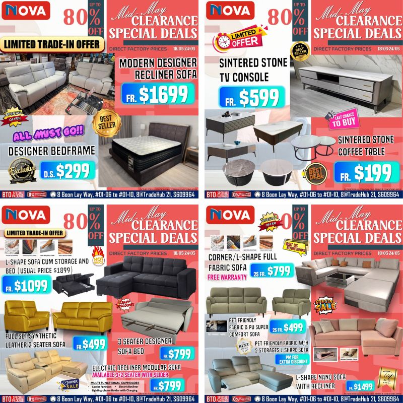 Singapore’s Biggest Sofa Clearance Fair Lands at Nova Tradehub 21 & Ang Mo Kio – Enjoy Up to 80% Off Plus 0% Interest Offers!